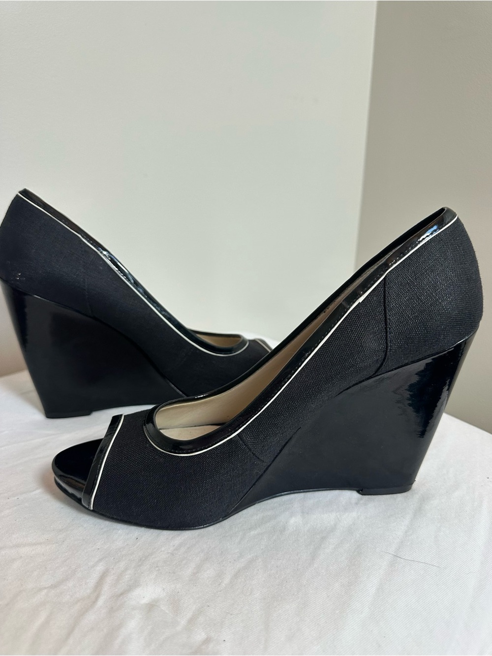 Nine West Black Peep Toe Wedge Heels